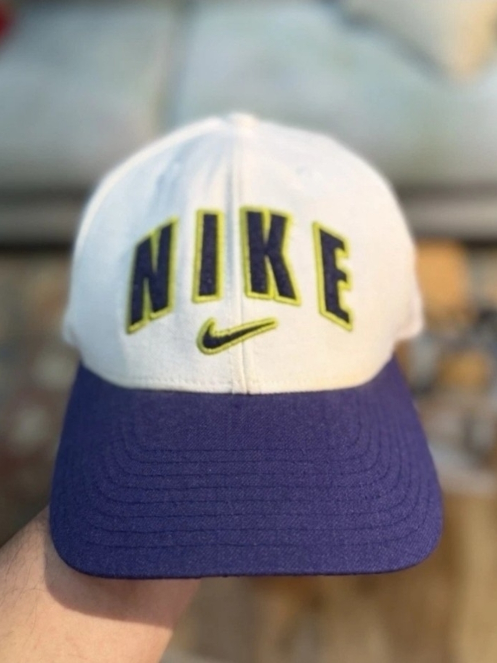 Vintage Nike Hate Mens OSFA White Snapback Streetwear Spellout Swoosh 2 Tone 90s
